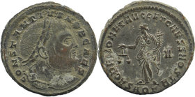 Constantine I Caesar (AD 307-337). AE follis 
Laureate head right.
Rev: Moneta standing left, holding scales and cornucopia.
RIC 159a.
8,22 gr. 27 mm