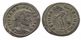Constantius I. As Caesar, A.D. 293-305. AE follis
Laureate head right.
Rev: Genius standing left with patera and cornucopia.
RIC 90a
10,25 gr. 28 ...