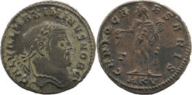 Maximinus II, as Caesar (AD 305-308). Follis. Cyzicus
GAL VAL MAXIMINVS NOB CAES, laureate head right
Rev: GENIO CAESARIS, Genius standing left, holdi...