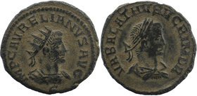 Aurelian, with Vabalathus. AD 270-275. AR Antoninianus
Antioch mint, 
Radiate and cuirassed bust of Aurelian right.
Rev: Laureate, draped, and cuirass...
