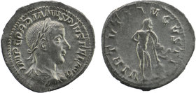 Gordian III AR Denarius. Rome, AD 240-243
Laureate, draped, and cuirassed bust right / Hercules standing right, holding Apples of the Hesperides behin...