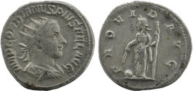 Gordian III AR Antoninianus. Antioch, AD 238-239.
IMP GORDIANVS PIVS FEL AVG, radiate, draped and cuirassed bust right
PROVIDENTIA AVG, Providence sta...