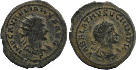 Aurelian and Vabalathus AD 271-272. Antiochia. Antoninian AR
MP C AVRELIANVS AVG, radiate and cuirassed bust right, officina letter E below / VABALATH...