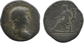 Trajan . AD 114-117. AR Denarius. Rome,
laureate, draped and cuirassed bust right
Fortuna seated left with rudder and cornucopiae.
RIC 320 var. (drape...