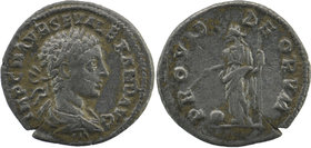 Severus Alexander AD 222-235. Denarius AR
laureate, draped and cuirassed bust right
Providentia standing left, pointing at globe with wand, and spear ...