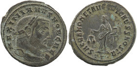 Maximianus Herculius (286-305 AD). AE Follis
Ticinum mint.
Laureate head right
Rev: Moneta standing left, right holding scales, left cornucopiae
RIC V...