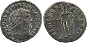 Maximinus II, as Caesar. Heraclea, AD 305-306. AE Silvered Follis
GAL VAL MAXIMINVS NOB CAES, laureate head right / GENIO POPVLI ROMANI, Genius standi...