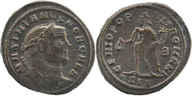 Maximianus. First reign, A.D. 286-305. AE Silvered follis Siscia, A.D. 295. 
MP C MAXIMIANVS P F AVG, laureate head of Maximian right 
Rev: GENIO POP-...