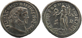 CONSTANTIUS I (Caesar, 293-305). Silvered follis. Alexandria.
Obv: FL VAL CONSTANTIVS NOB CAES.
Laureate head right.
Rev: GENIO POPVLI ROMANI / ALЄ.
G...