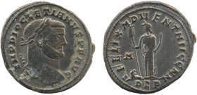 Diocletian. A.D. 284-305. AE Silvered Follis
Carthage, ca. A.D. 297/8. 
IMP DIOCLETIANVS P F AVG, laureate head of Diocletian right 
Rev: FELIX ADV-EN...