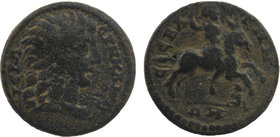 Time of Elagabalus to Severus Alexander, 218-235 AD. AE23
ΙЄΡΑ ϹΥΝΚΛΗΤΟϹ, diademed and draped bust of the Roman Senate to right
CЄBACTHN/NΩ (sic!), ...