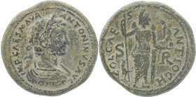 PISIDIA. Antioch. Caracalla (198-217). Ae.
IMP CAES M AVR ANTONINVS AVG.
Laureate, draped and cuirassed bust right, seen from behind.
Rev: COL CAES...