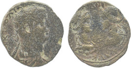 CILICIA. Seleucia ad Calycadnum. Valerian I (253-260). Ae.
Radiate, draped and cuirassed bust right.
Draped busts of Apollo and Artemis-Tyche, wearing...
