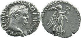 Vespasian AR Hemidrachm of Caesarea, Cappadocia. AD 69-79. 
Laureate head right 
Nike advancing right, holding wreath and palm. 
Metcalf 17; Sydenham ...