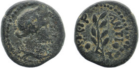 SYRIA, Seleucis and Pieria. Antioch. Pseudo-autonomous issue. AE ( CY 117 = 68/9 AD.
Draped bust of Apollo to right, wearing tainia. Rev. ET• ZIP Oliv...