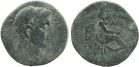 CAPPADOCIA.Caesarea. Claudius. A.D. 41-54. AE 23
Bare head right .
Tyche seated right on rocks holding grain-ears; below, river-god.
RPC 4086; BMC Ana...