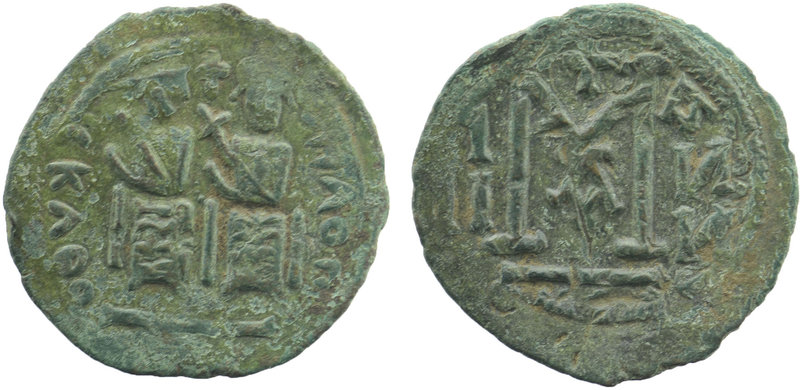 Justin II, 565-578 AD. AE Follis
Justin and Sophia enthroned / Large M.
 S.369. ...