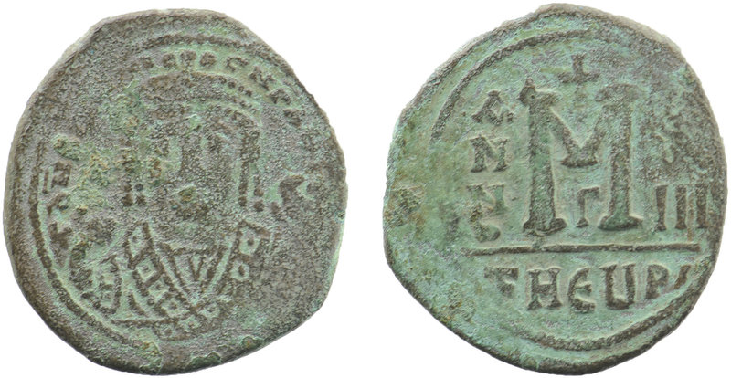 Maurice Tiberius. 582-602. AE Follis.
blundered legend, bust facing, wearing cro...