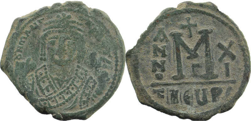 Maurice Tiberius. 582-602. AE follis. Antioch/Theopolis,
bust of Maurice Tiberiu...