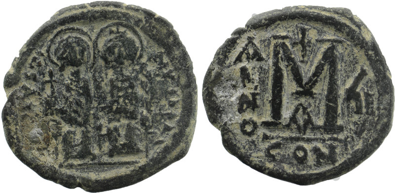 Justin II & Sophia AE Follis Constantinople 565 AD
Justin on left holding cross ...