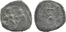 Heraclius, with Heraclius Constantine and Heraclonas. AD 610-641. Constantinople
Hexagram AR
Heraclius on left and Heraclius Constantine on right, sea...
