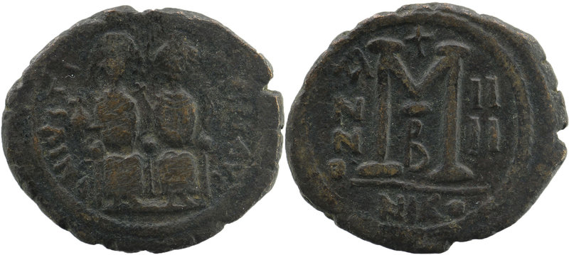 Justin II. 565-578. AE follis. Nicomedia mint
Justin on left, Sophia on right, s...