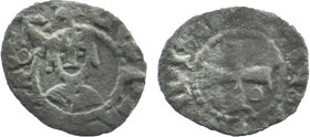 Armenia, Levon V AR Obol. AD 1226-1270.
 Facing bust of Levon / Cross. 
Bedoukian 2237; AC 500.
0,45 gr. 12 mm