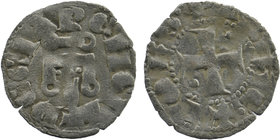 Crusader States. Principality of Achaea. Jean de Gravina, 1322-1333. Denier Tournois 
Glarenza around cross pattée
Rev. Châtel tournois.
 CCS 39. Metc...