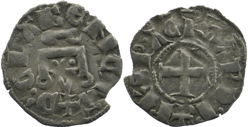 Philippe I of Taranto AD 1294-1332. Lepanto
Denier AR
18mm., 0,65g.
I NEPANTI CI...