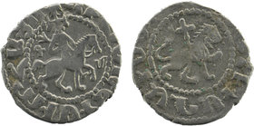 ARMENIA, Cilician Armenia. Royal. Oshin. 1308-1320. AR Tram
Oshin on horseback riding right, head facing, holding mace; pellet to left.
Lion advancing...