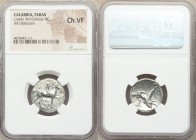 CALABRIA. Tarentum. Ca. early 3rd century BC. AR didrachm (20mm, 9h). NGC Choice VF. Arethon, Sy- and Kas, magistrates. Nude youth on horseback right,...