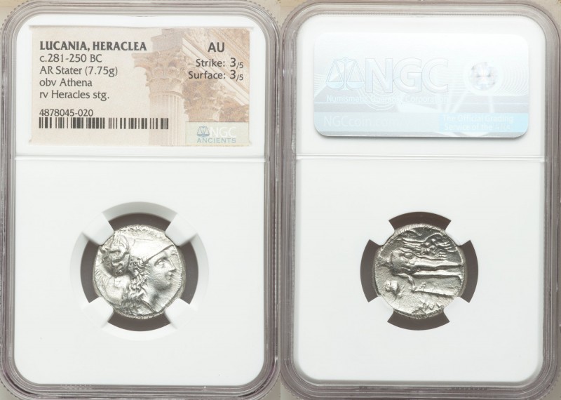 LUCANIA. Heraclea. Ca. 281-250 BC. AR stater (20mm, 7.75 gm, 9h). NGC AU 3/5 - 3...