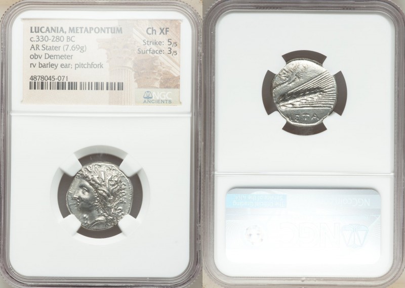 LUCANIA. Metapontum. Ca. 330-280 BC. AR stater (20mm, 7.69 gm, 8h). NGC Choice X...