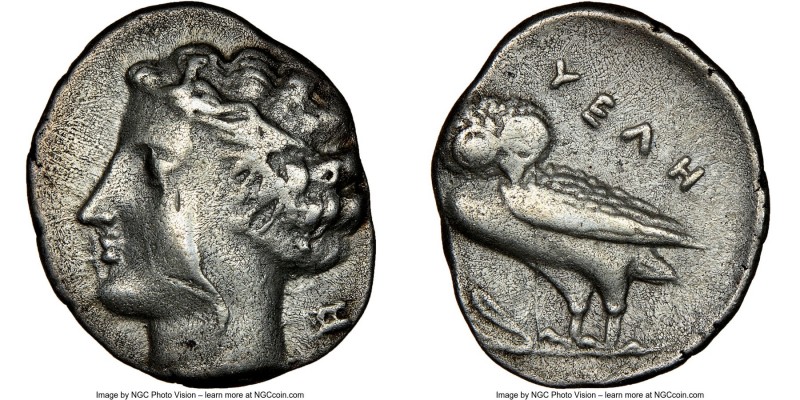 LUCANIA. Velia. Ca. 450-400 BC. AR drachm (16mm, 2h). NGC VF. Head of nymph left...