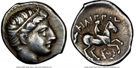 MACEDONIAN KINGDOM. Philip II (359-336 BC). AR 1/5 tetradrachm or tetrobol (14mm, 2.60 gm, 8h). NGC Choice VF 5/5 - 4/5. Posthumous issue of Amphipoli...