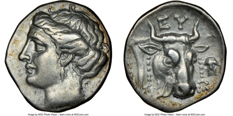 EUBOIA. Euboean League. Ca. 304-290 BC. AR drachm (16mm, 11h). NGC XF. Head of t...