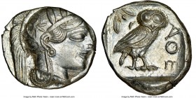 ATTICA. Athens. Ca. 440-404 BC. AR tetradrachm (27mm, 17.23 gm, 5h). NGC MS 4/5 - 4/5, edge cuts. Mid-mass coinage issue. Head of Athena right, wearin...