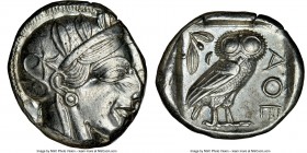 ATTICA. Athens. Ca. 440-404 BC. AR tetradrachm (24mm, 17.17 gm, 10h). NGC Choice AU 3/5 - 4/5. Mid-mass coinage issue. Head of Athena right, wearing c...
