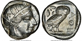 ATTICA. Athens. Ca. 440-404 BC. AR tetradrachm (23mm, 17.19 gm, 12h). NGC AU 4/5 - 5/5. Mid-mass coinage issue. Head of Athena right, wearing crested ...