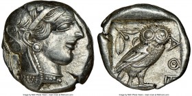 ATTICA. Athens. Ca. 440-404 BC. AR tetradrachm (22mm, 17.14 gm, 9h). NGC AU 4/5 - 4/5, flan flaw. Mid-mass coinage issue. Head of Athena right, wearin...