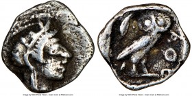 ATTICA. Athens. Ca. 440-404 BC. AR hemiobol (8mm, 0.31 gm, 3h). NGC Choice Fine 5/5 - 3/5. Head of Athena right, wearing earring, necklace, and creste...
