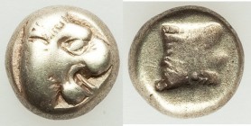 LESBOS. Mytilene. Ca. 478-455 BC. EL sixth stater or hecte (10mm, 2.45 gm, 12h). VG. Head of roaring lion right / Incuse head of calf right, with coll...