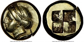 IONIA. Phocaea. Ca. 477-388 BC. EL hecte (10mm). NGC XF. Head of young female left, wearing double taenia, hair confined by sphendone; inverted seal l...