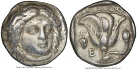 CARIAN ISLANDS. Rhodes. Ca. 340-305 BC. AR didrachm (18mm, 12h). NGC Choice VF. Ca. 340-320 BC. Head of Helios facing, turned slightly right, hair par...