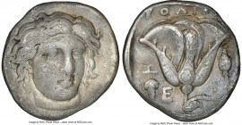 CARIAN ISLANDS. Rhodes. Ca. 340-305 BC. AR didrachm (18mm, 12h). NGC Fine. Ca. 340-320 BC. Head of Helios facing, turned slightly right, hair parted i...