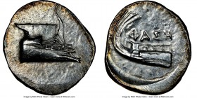 LYCIA. Phaselis. Ca. 4th century BC. AR stater (23mm, 2h). NGC AU, brushed. Prow of galley right with fighting platform, gunwale decorated with eye / ...