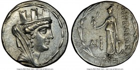 CILICIA. Aegeae. 1st century BC. AR tetradrachm (27mm, 14.47 gm, 11h). NGC Choice XF 5/5 - 3/5. Dated Year 16 (AD 27/8). Head of Tyche right wearing t...