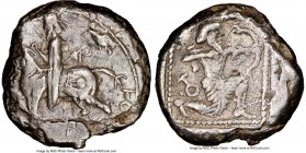 CILICIA. Tarsus. Ca. late 5th century BC. AR stater (20mm, 10.54 gm, 2h). NGC Choice VF 3/5 - 4/5. Satrap on horseback riding left, reins in left hand...