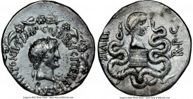 Marc Antony, as Triumvir and Imperator (44-30 BC), with Octavia. AR cistophorus (27mm, 11.84 gm, 12h). NGC XF 4/5 - 2/5, die shift. Ephesus, ca. summe...