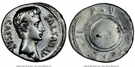 Augustus (27 BC-AD 14). AR denarius (20mm, 5h). NGC VF, punch mark, bankers mark, brushed. Spain, Caesaraugusta, ca. 19-18 BC. CAESAR-AVGVSTVS, bare h...